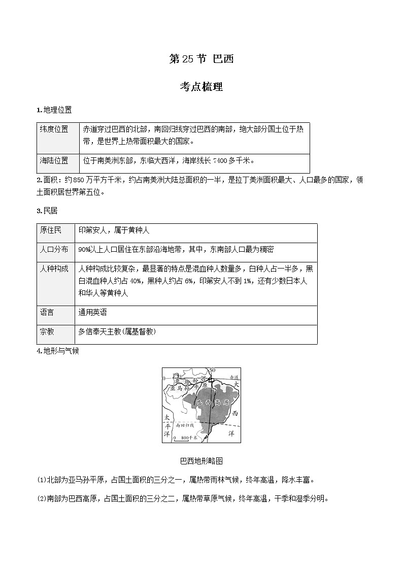 2021年人教版中考地理一轮复习 考点梳理+真题回顾  25 巴西01
