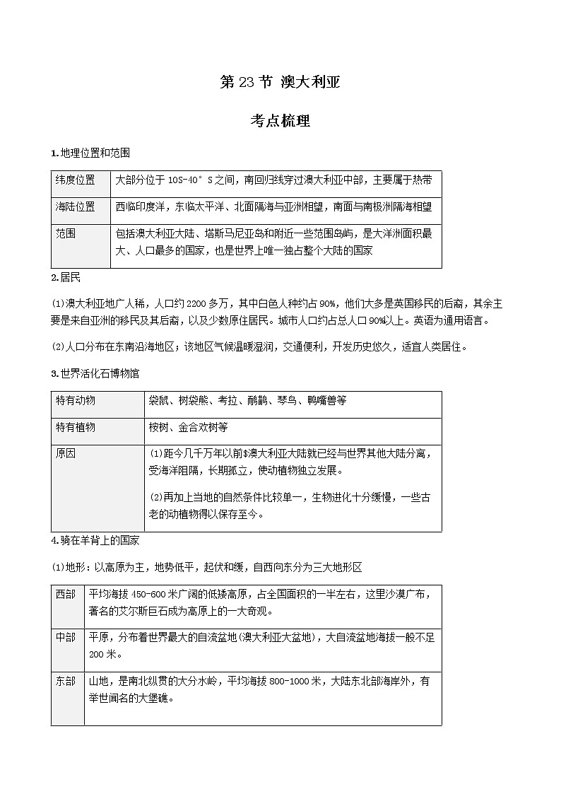 2021年人教版中考地理一轮复习 考点梳理+真题回顾  23 澳大利亚01