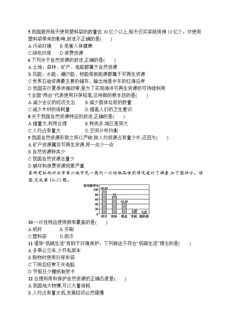 人教版地理八年级上第三章　第一节　自然资源的基本特征  同步练习02