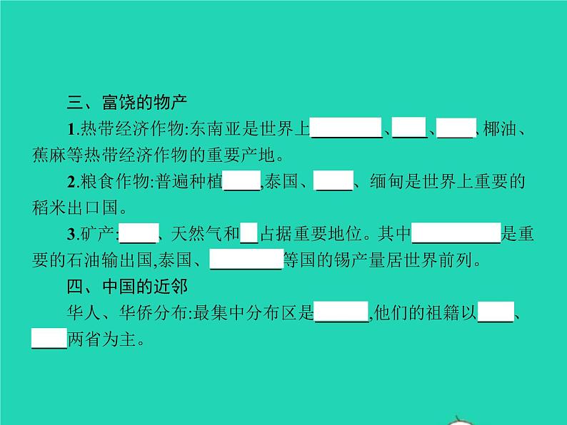 2021年湘教版七年级地理下册7.1东南亚第2课时富饶的物产中国的近邻 课件02