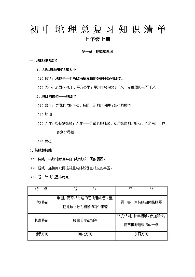 2021年初中地理中考总复习知识清单第1页