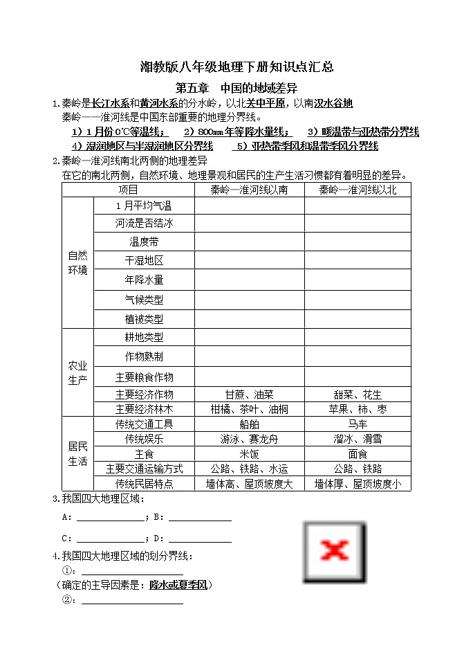 湘教版八年级地理下册 素材 知识点汇总第1页