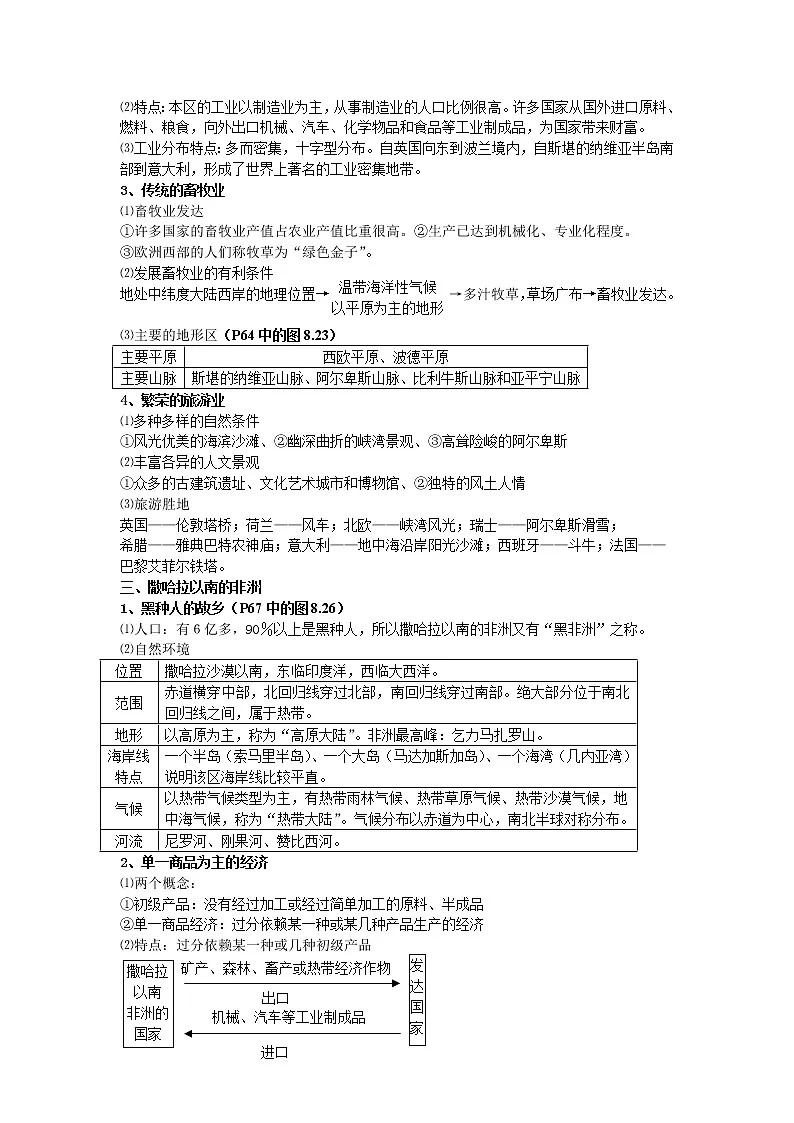 2021年中考地理总复习资料：七年级下册第8章 《东半球其它的国家和地区》第2页