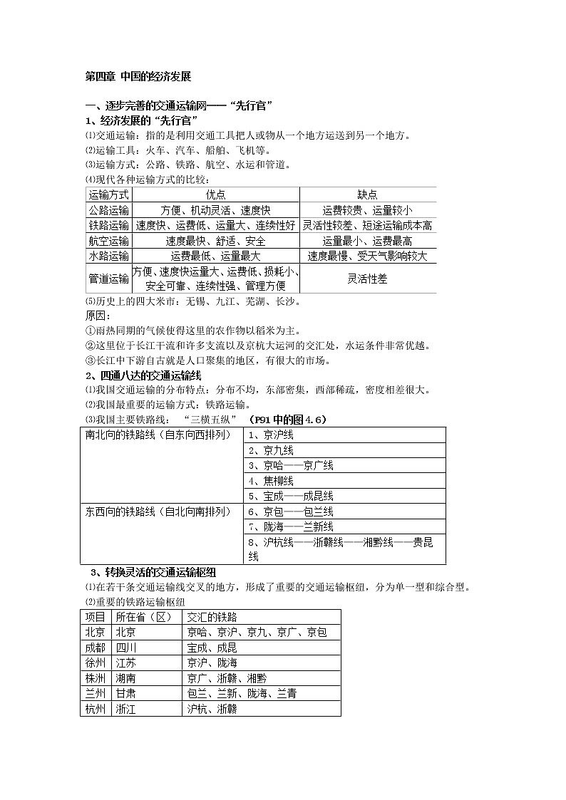 2021年中考地理总复习资料：八年级上册第4章 《中国的经济发展》第1页