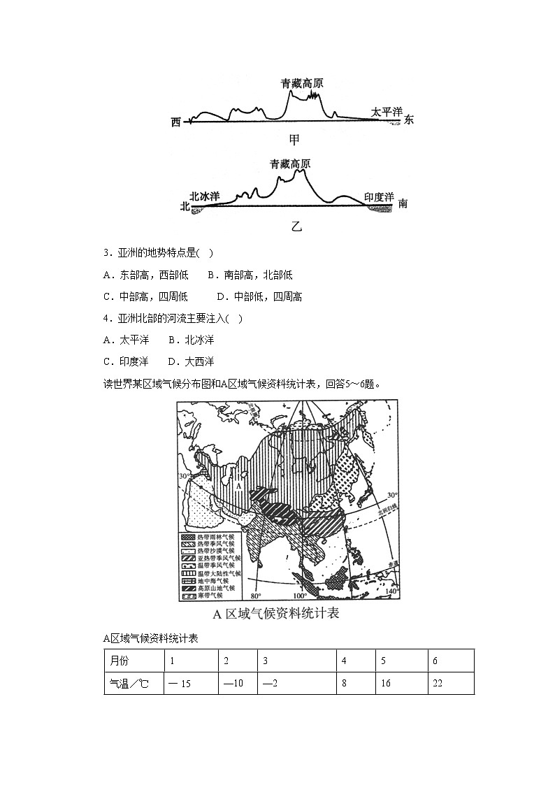 河北石家庄平山县外国语中学2020-2021学年第二学期期中考试七年级地理模拟试卷（一）02