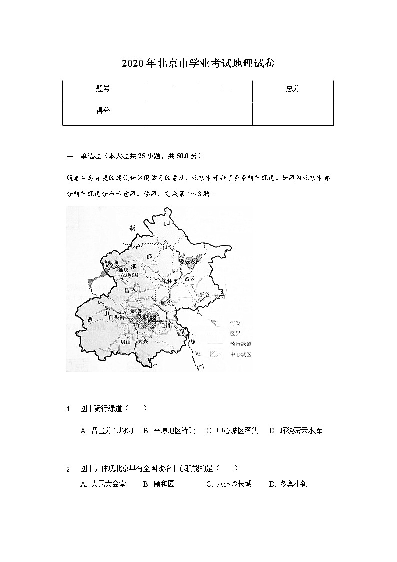 2020年北京市学业考试地理试卷01