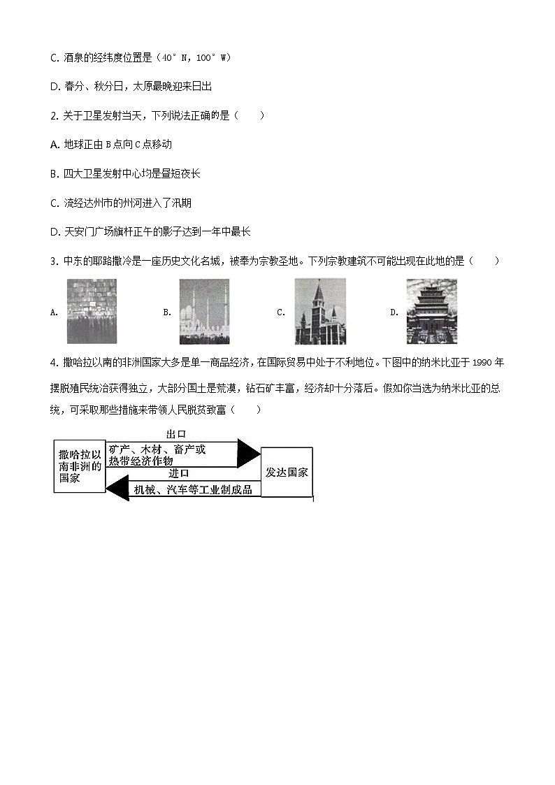 四川省达州市2020年中考地理试题（原卷版+解析版）02