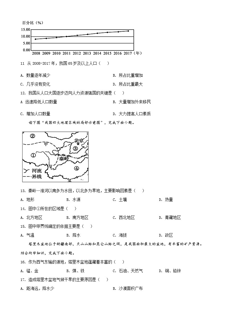 四川省甘孜州2020年中考地理试题（原卷版+解析版）03