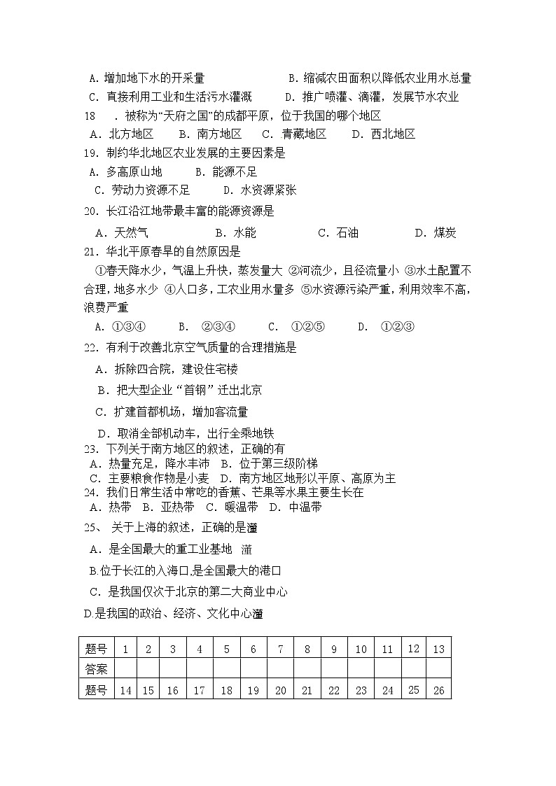 河北省邯郸市临漳县2020-2021学年八年级下学期期中考试地理试题（word版 含答案）03