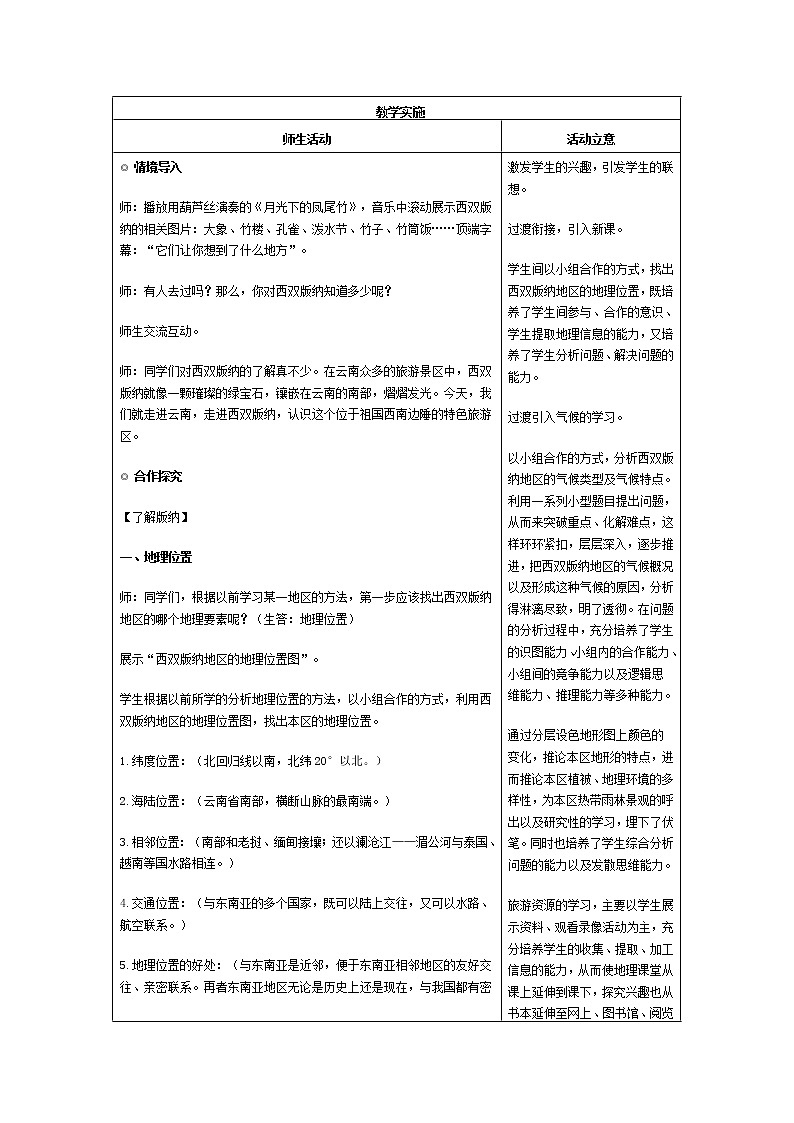 沪教版（上海）地理七年级上册-1.4  西双版纳  教案02