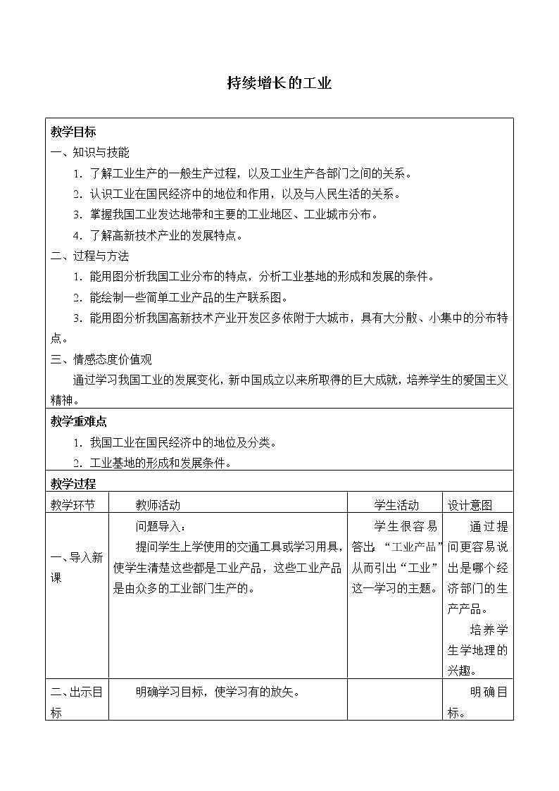 沪教版地理七年级第二学期-2.1 持续增长的工业  教案01