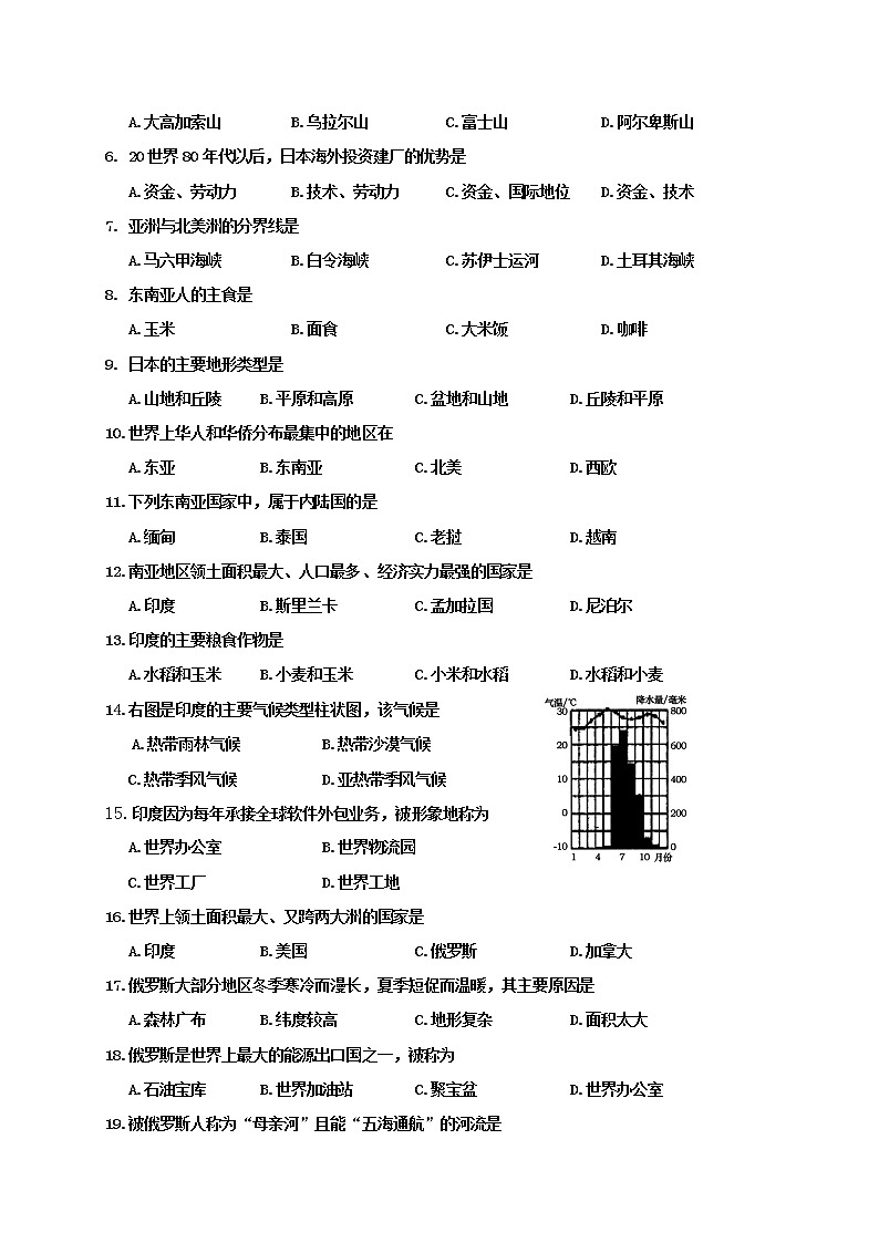 广西百色市2020-2021学年七年级下学期期中教学质量检测地理试题（word版  含答案）02