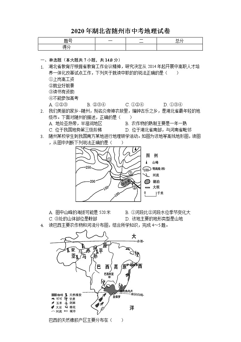 2020年湖北省随州市中考地理试卷01