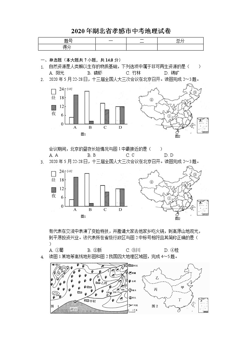 2020年湖北省孝感市中考地理试卷01