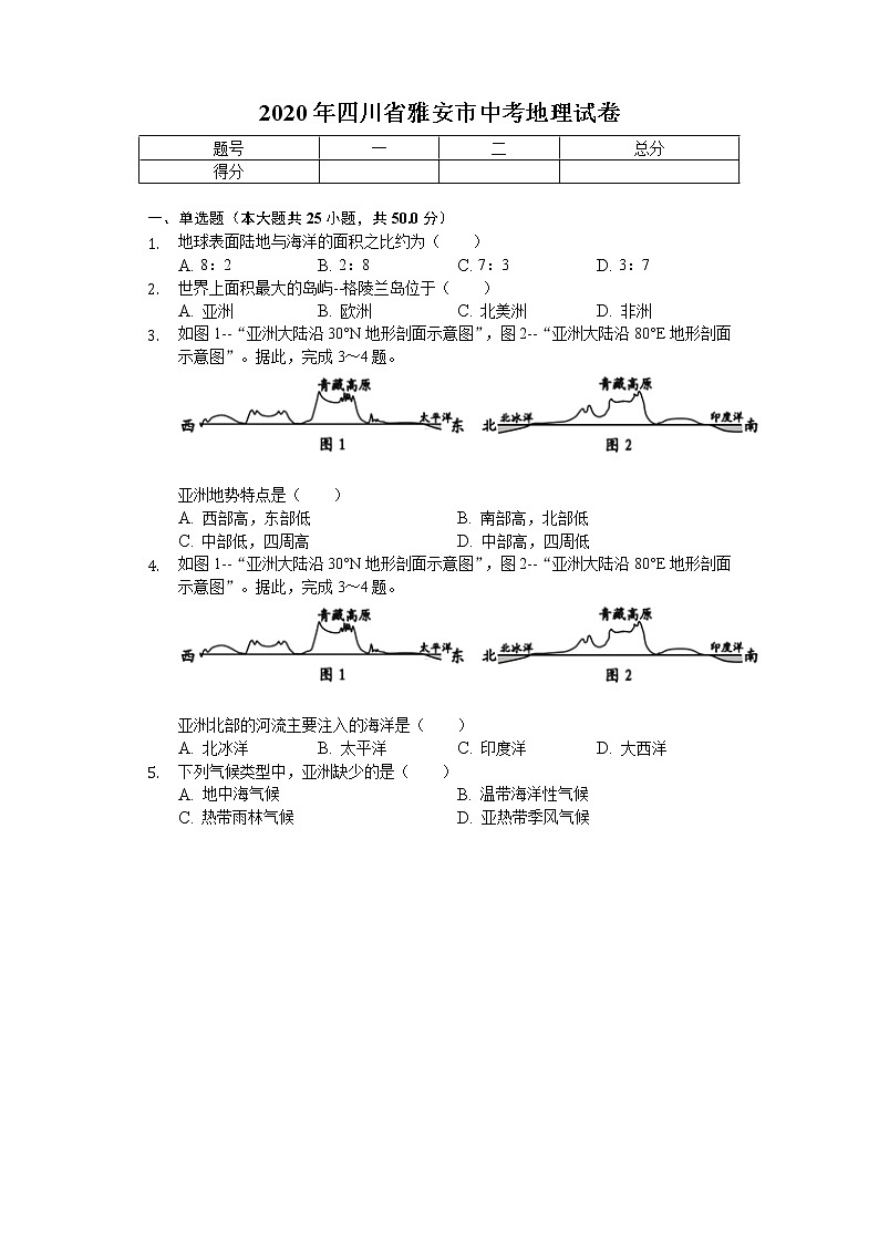 2020年四川省雅安市中考地理试卷01