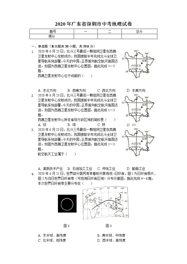 2020年广东省深圳市中考地理试卷01