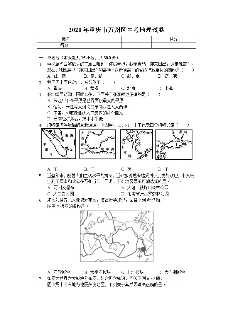 2020年重庆市万州区中考地理试卷01