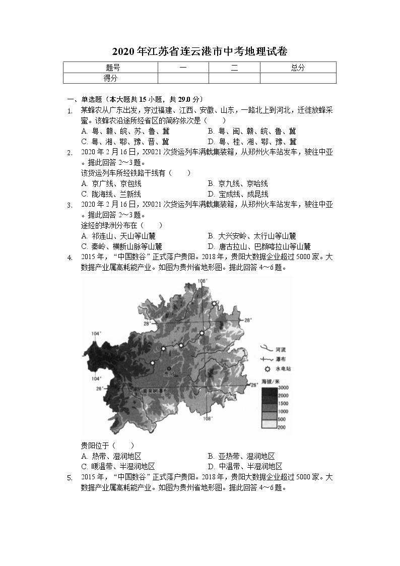 2020年江苏省连云港市中考地理试卷01