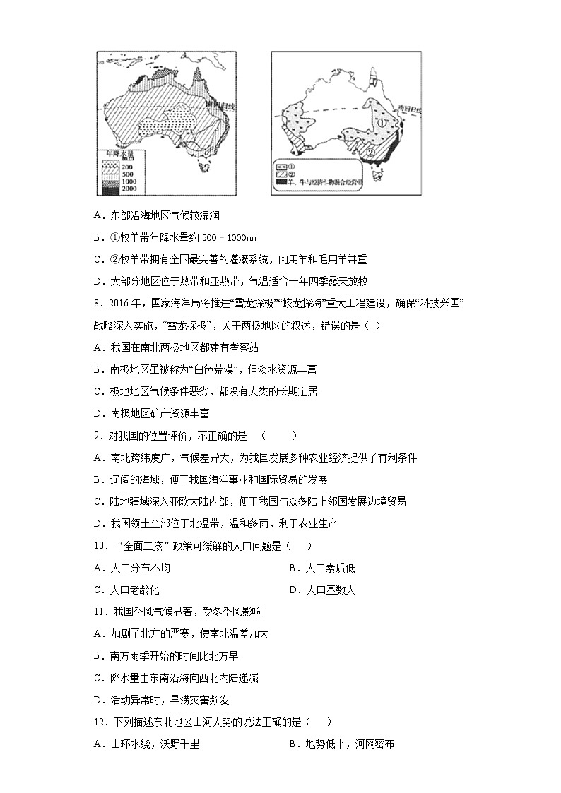 内蒙古莫力达瓦达斡尔族自治旗2021年初中毕业生学业考试模拟（一）地理试题（word版 含答案）02