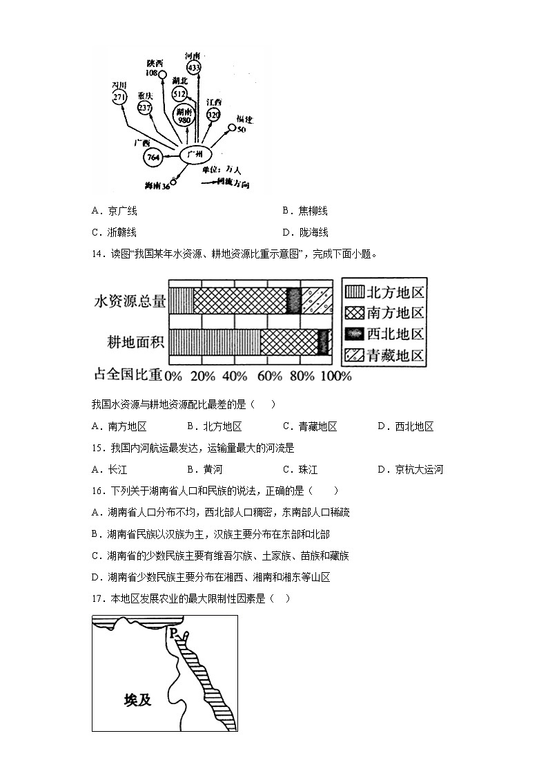 湖南省长沙市2021年中考地理模拟试卷（一）（word版 含答案）03