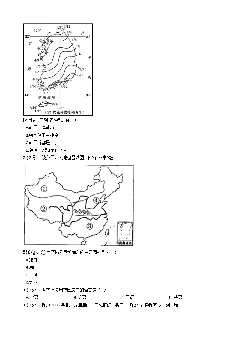 黑龙江省哈尔滨市2021年地理中考模拟试卷（四）（word版 含答案）02