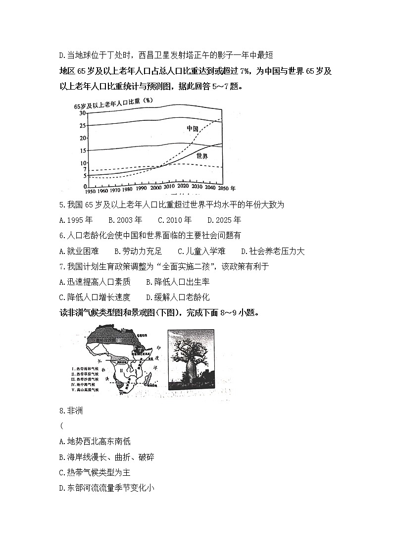 2021年湖南邵阳市初中毕业学业水平考试地理冲刺卷（一）(word版,有答案)02