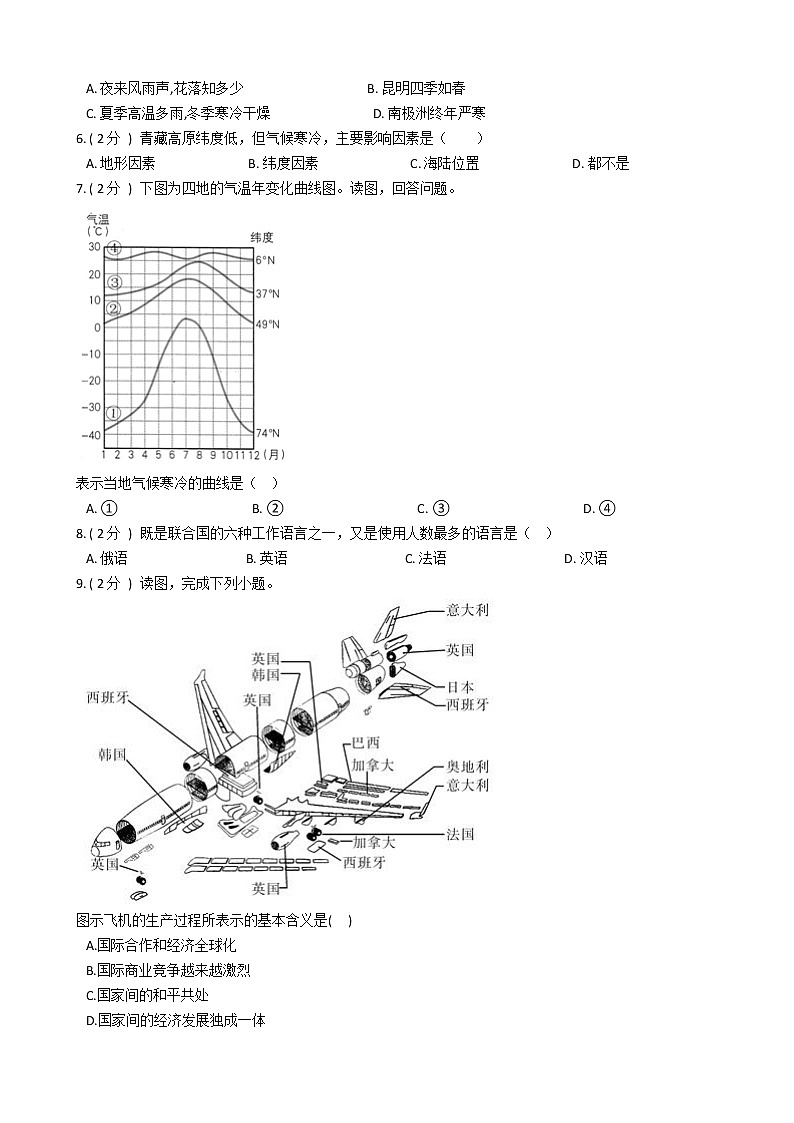 黑龙江省哈尔滨市2021年地理中考模拟试卷（一）（word版 含答案）02