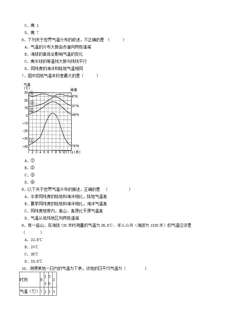 人教版中考地理备考专题8《气温的变化与分布》（含解析）02