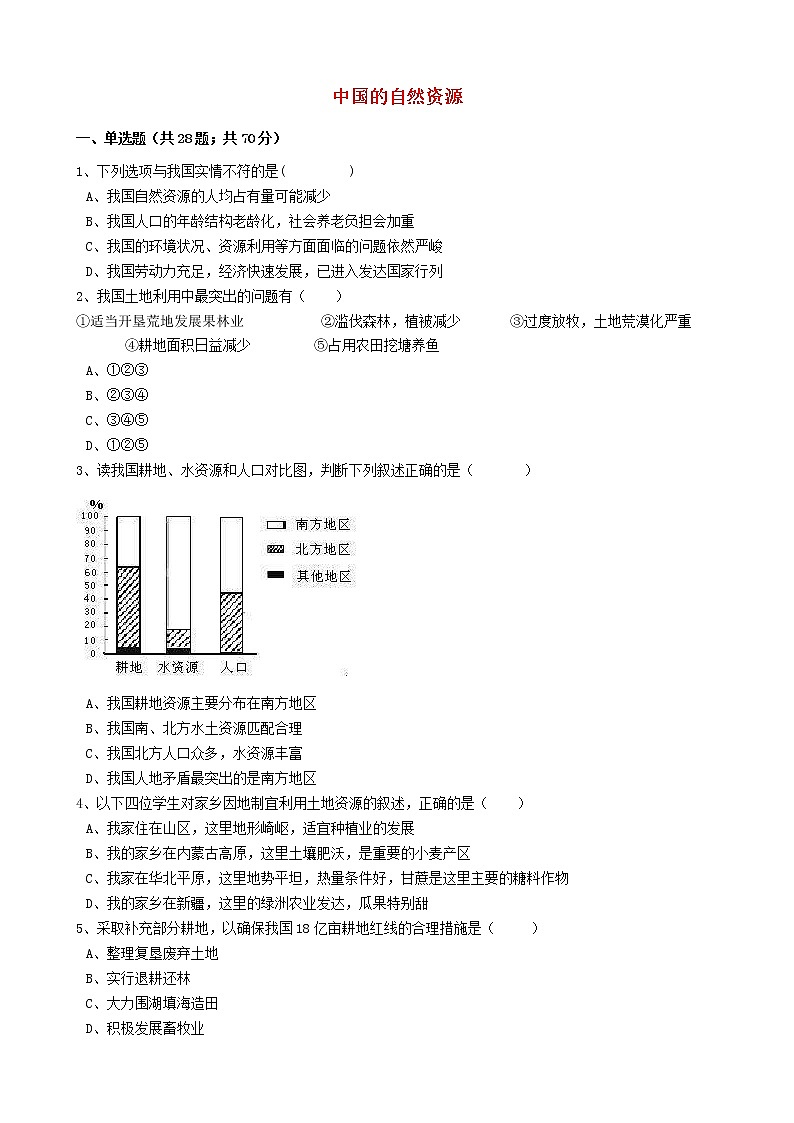 人教版中考地理备考专题29《中国的自然资源》（含解析）01