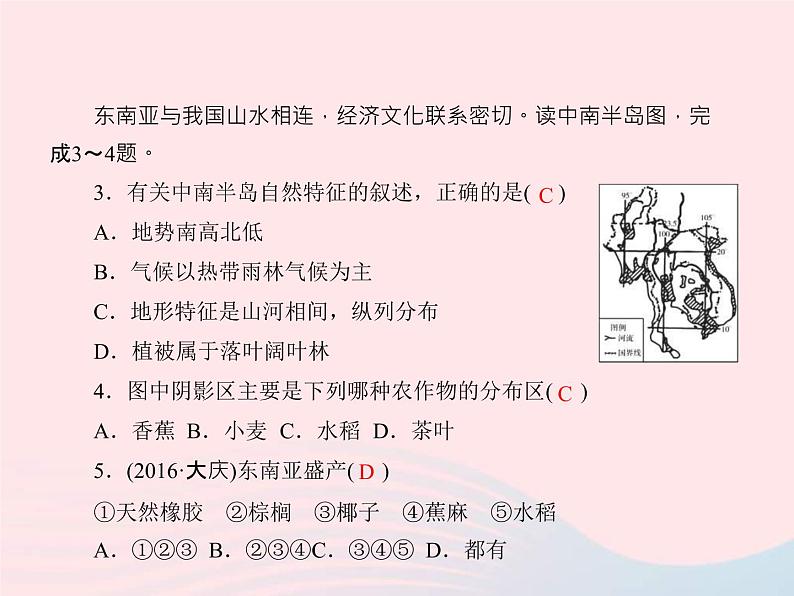 人教版中考地理专题梳理七下《各具特色的地区东南亚中东撒哈拉以南的非洲》复习课件（含答案）07