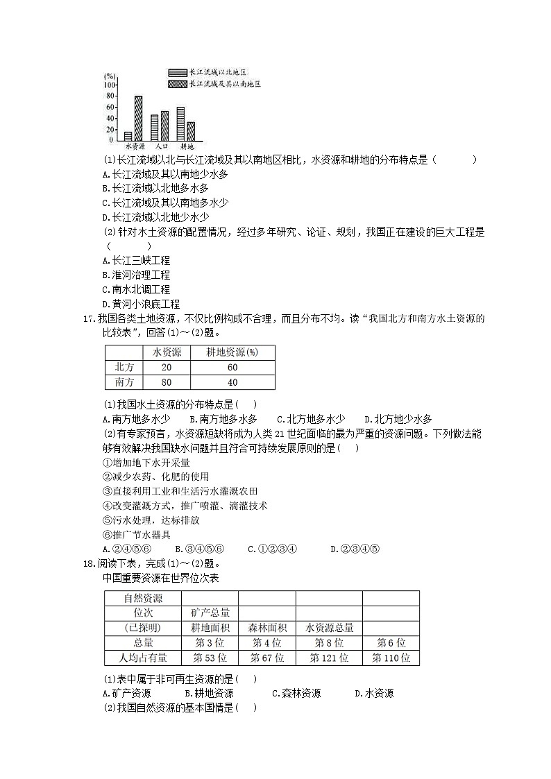 2021年人教版中考地理备考专题29《中国的自然资源》（含答案）03