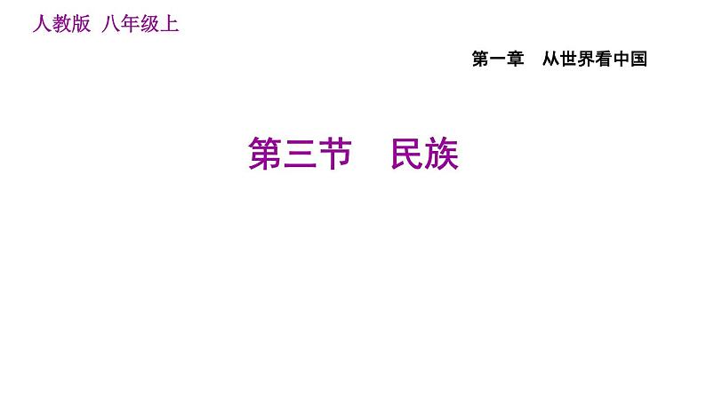 人教版八年级地理上册习题课件 第1章 1.3 民族第1页