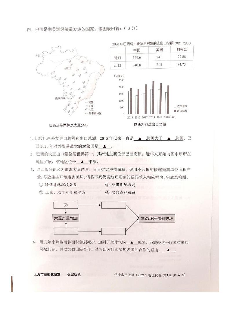 2021年上海市中考地理真题（开卷） （PDF 无答案）03