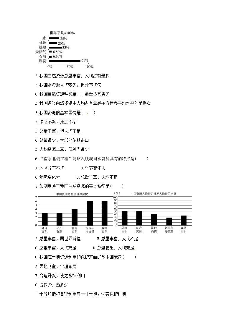 2021年中考地理总复习《中国的自然资源》随堂练习（含答案）02