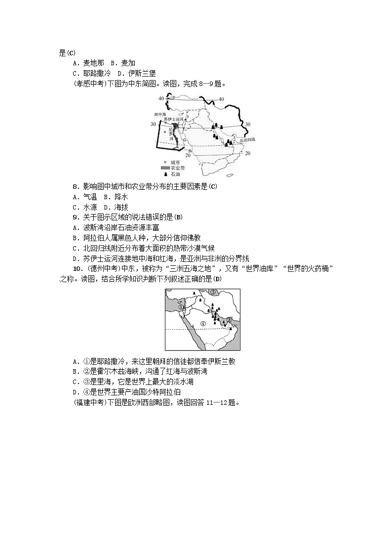 (通用版)2019年中考地理七年级部分第7章《东半球其他地区和国家》复习练习一（含答案）第2页