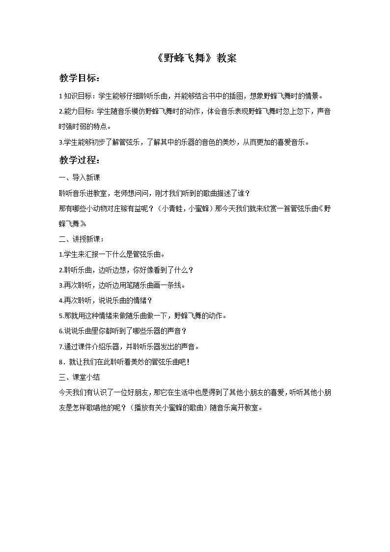 《野蜂飞舞》教案第1页