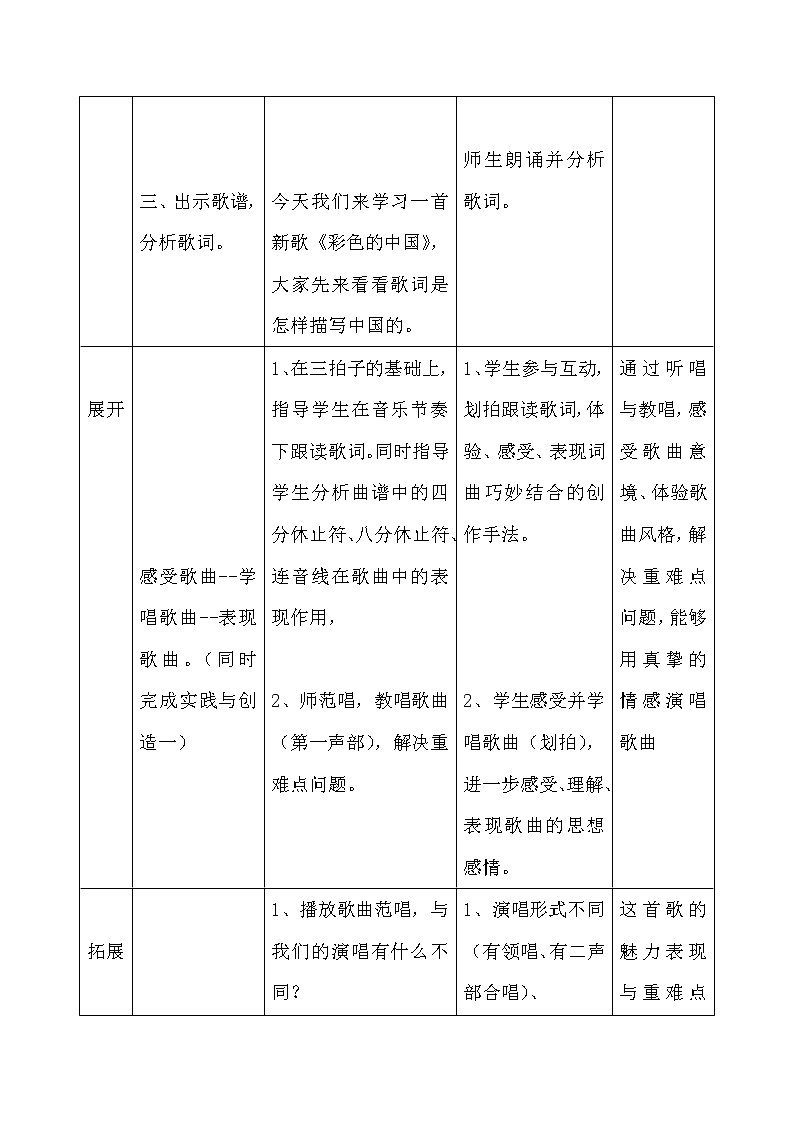 人音版五线谱七年级上册第1单元《☆彩色的中国》教学设计第3页