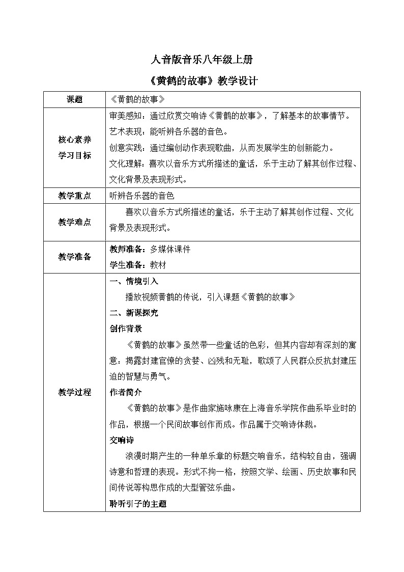 【核心素养目标】人音版（2012）音乐八上4.4《黄鹤的故事》课件+教学设计+素材01