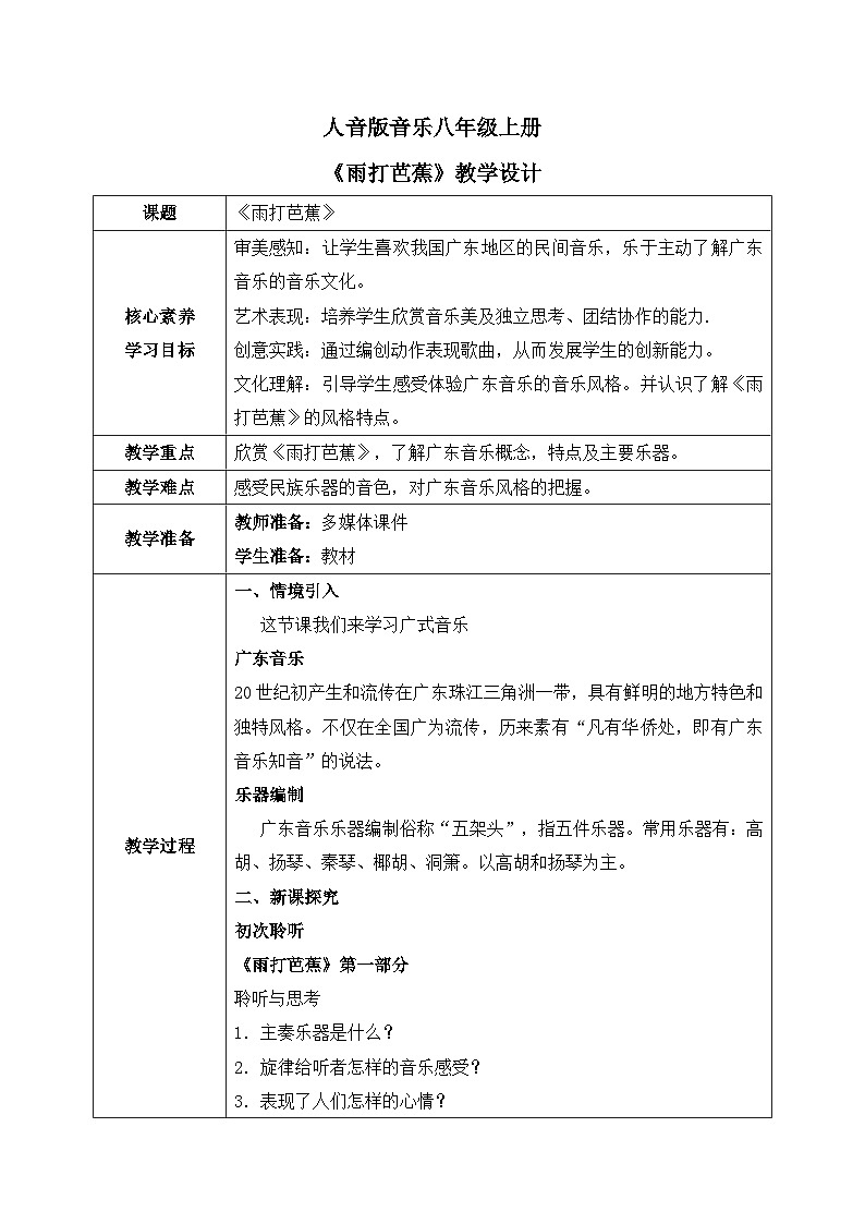 【核心素养目标】人音版（2012）音乐八上5.2《雨打芭蕉》课件+教学设计+素材01