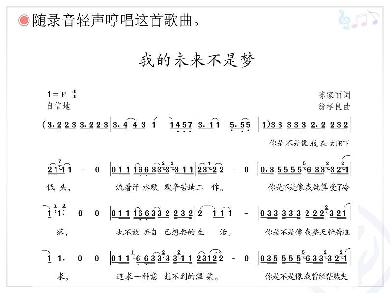 人教版八年级上册音乐课件 2.2我的未来不是梦04