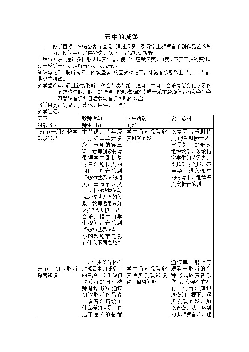 人音版初音 八上 2.2.2云中的城堡  教案01