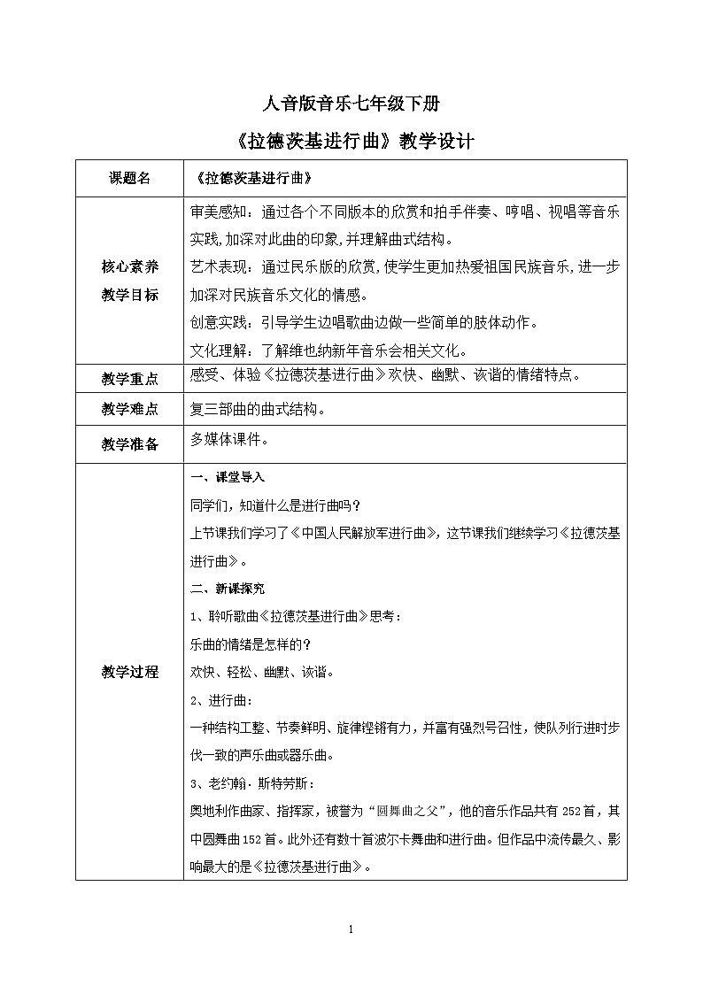【核心素养目标】人音版（2012）音乐七下1.3 拉德茨基进行曲 课件+教学设计+音视频素材01
