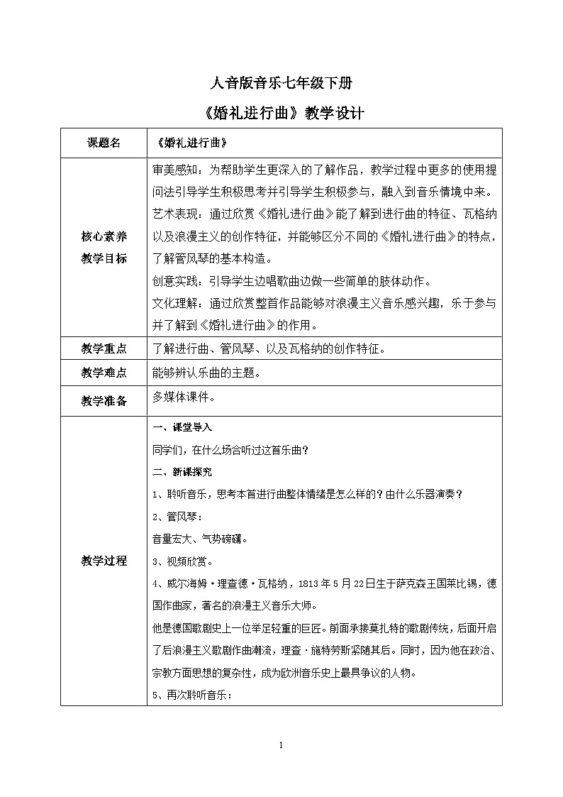 【核心素养目标】人音版（2012）音乐七下1.4 婚礼进行曲 课件+教学设计+音视频素材01