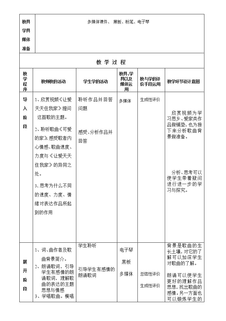 粤教花城版七上音乐 3.3可爱的家 教案02