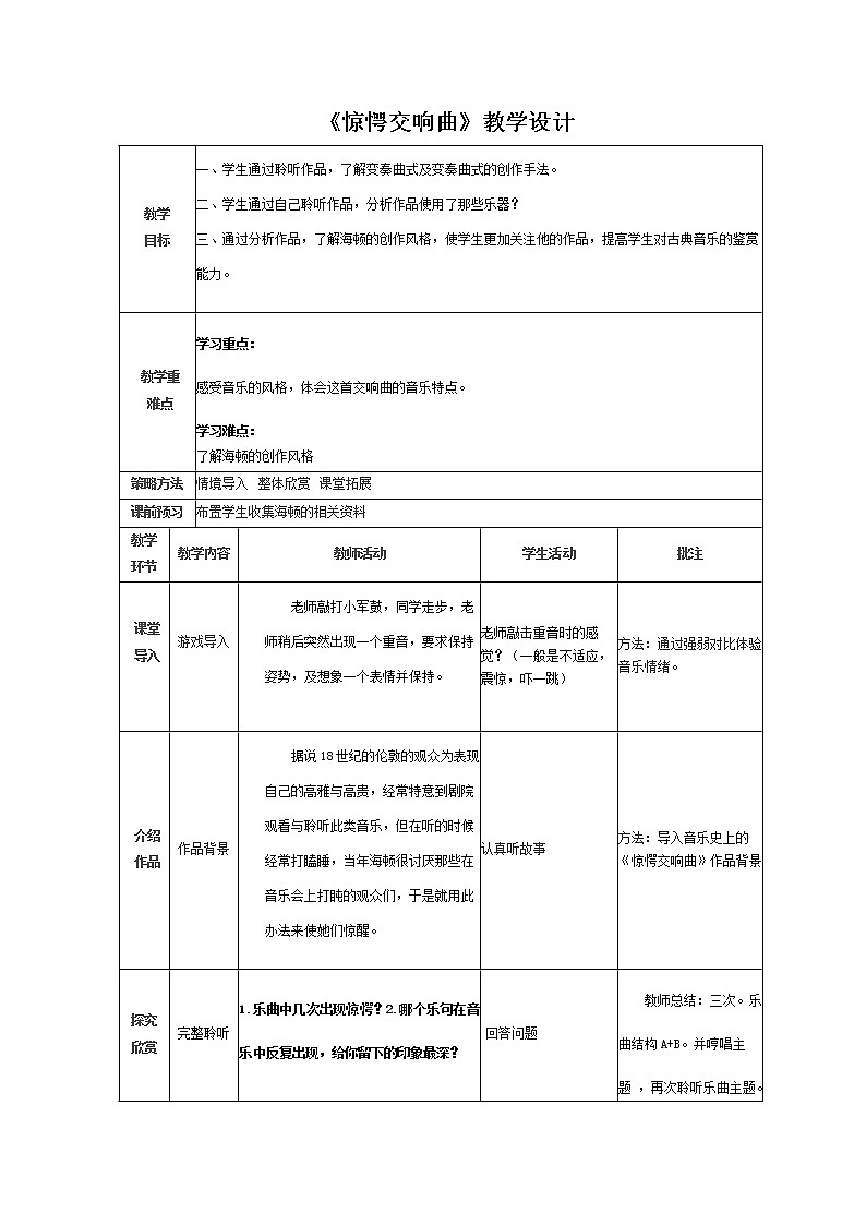 花城版音乐  八上 5.6惊愕交响曲  教案01