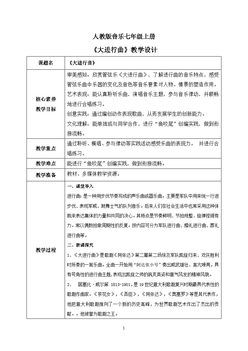 【核心素养目标】人教版（2012）音乐七年级上6.3 大进行曲 课件+教学设计+素材01