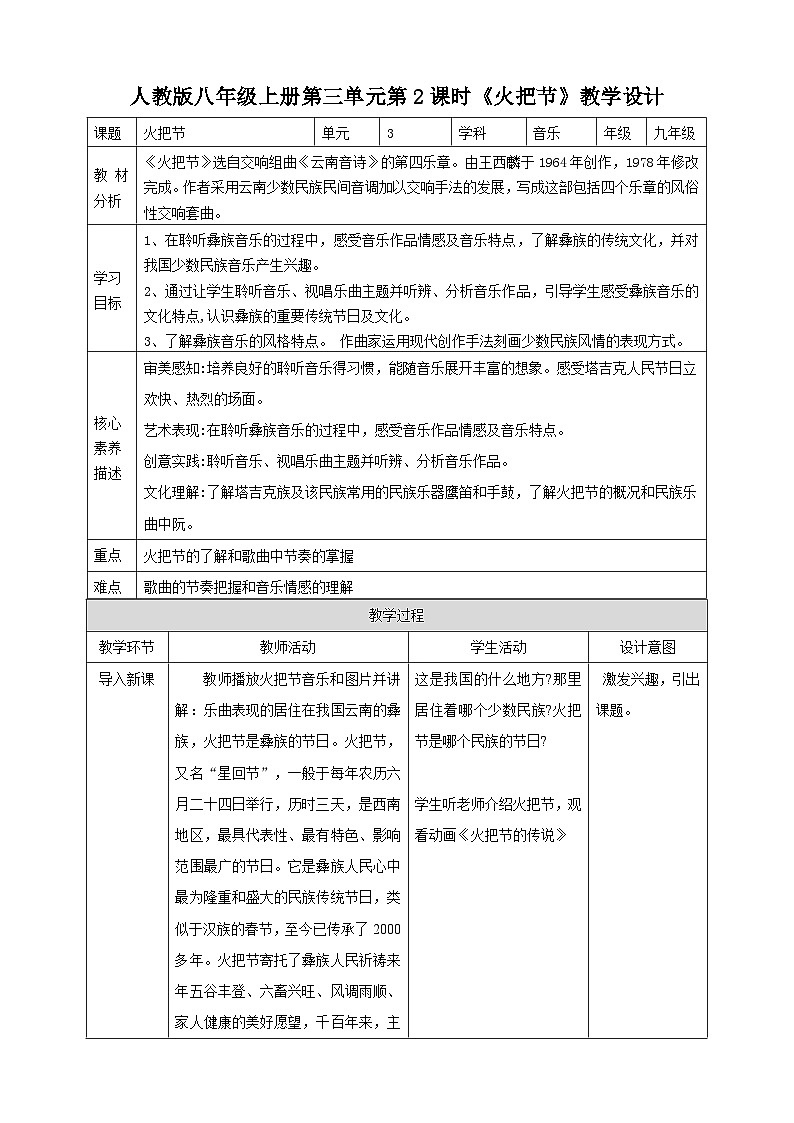 【人教版】八上音乐  第四单元第2课时《火把节》（课件+教案+素材）01