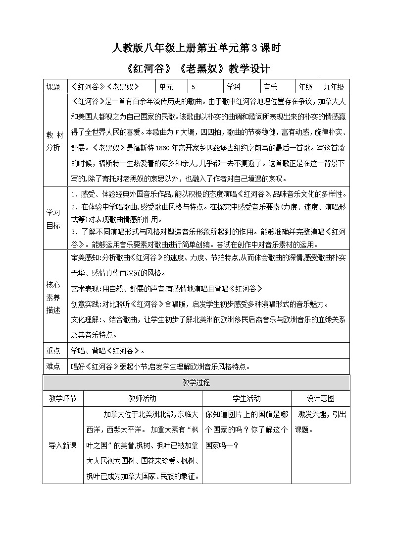 【人教版】八上音乐  第五单元第3课时《红河谷》《老黑奴》（课件+教案+素材）01