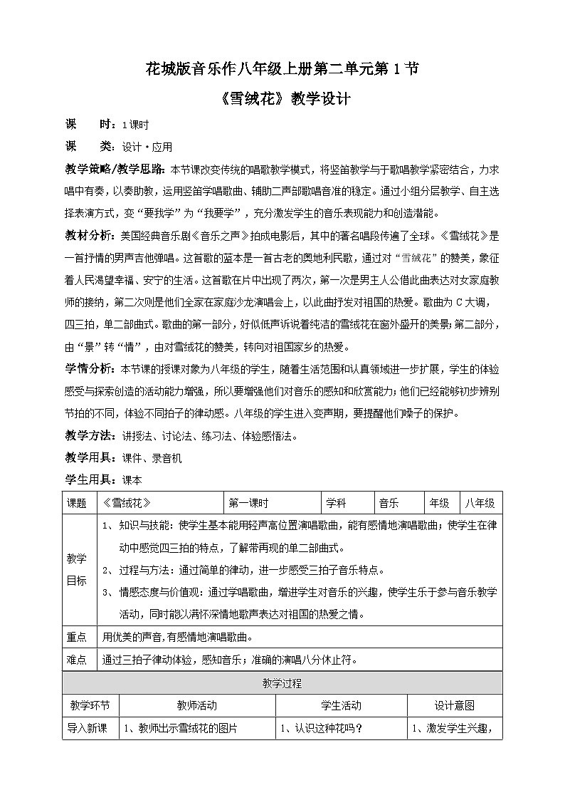 人音版音乐八年级上册 第二单元第一课时《雪绒花》课件+教案+素材01