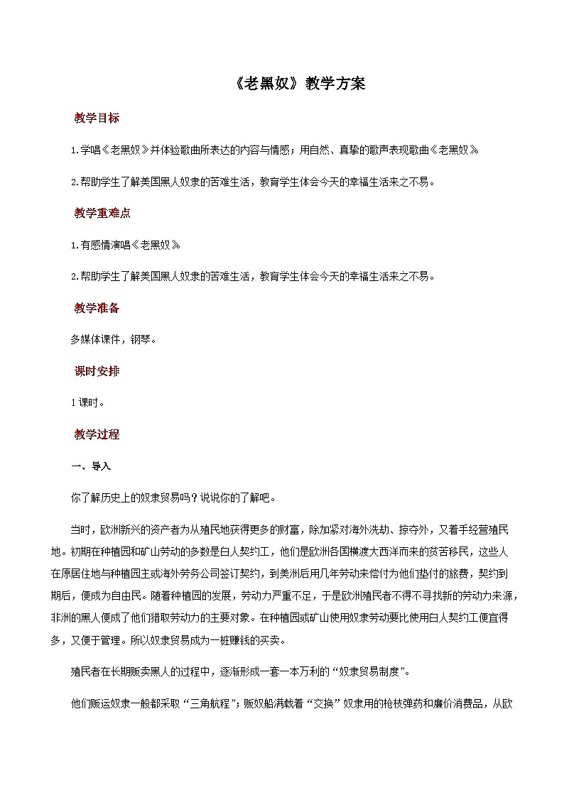 人教版音乐八年级上册第五单元欣赏《老黑奴》 课件PPT+教案+音频等素材01
